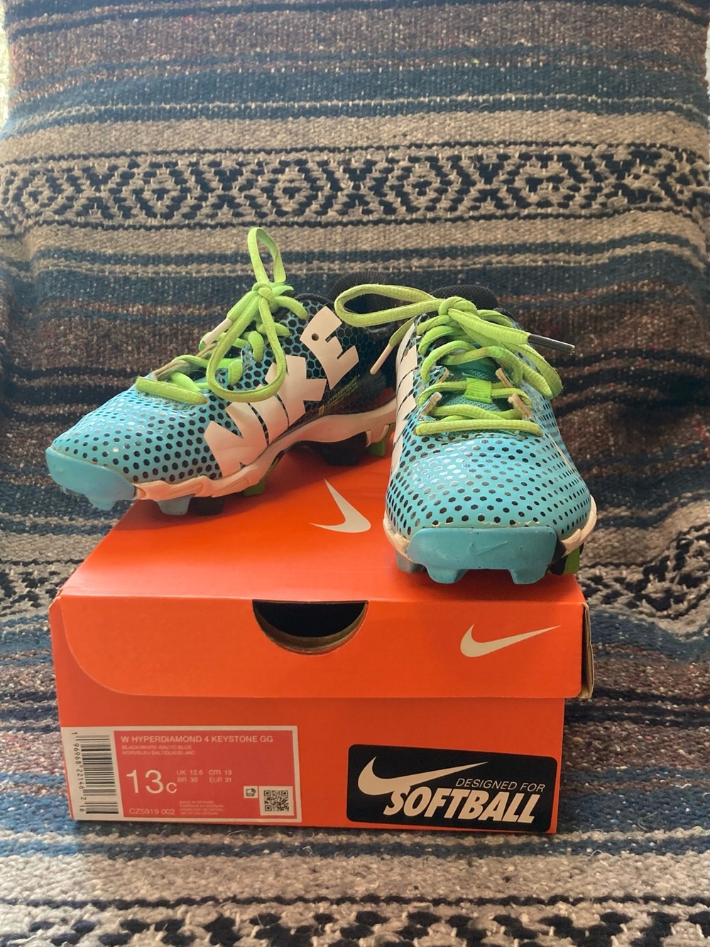 Nike Hyperdiamond 4 Keystone “Dynamic Turquoise/Lime Glow” Softball Cleats 13C